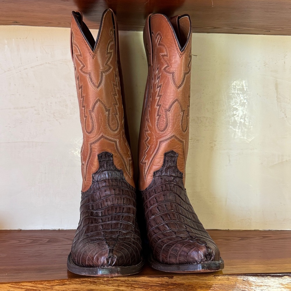Lucchese Brown and Tan Crocodile Western Boots
